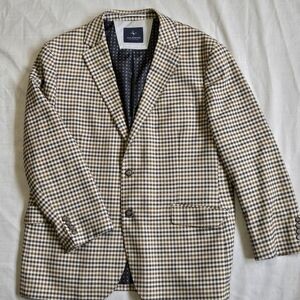 TailorByrd Men's Brown Navy Cream Check Stretch Sport Coat Suit Blazer 46R